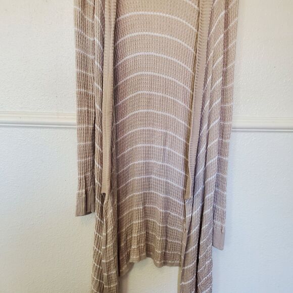 Rxb Striped Long Open Front Cardigan Long Sleeve Sweater Beige Boho Size M - Picture 6 of 14